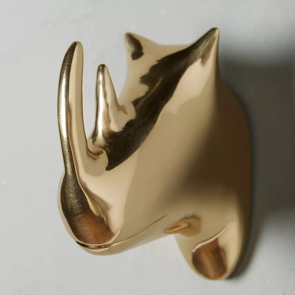 Anthropologie Other - Anthropologie Gleaming Safari Rhino Wall Bust Sculpture Hook, Gold